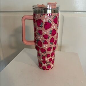 Katydid Pink Strawberry Print Travel Tumbler 40oz